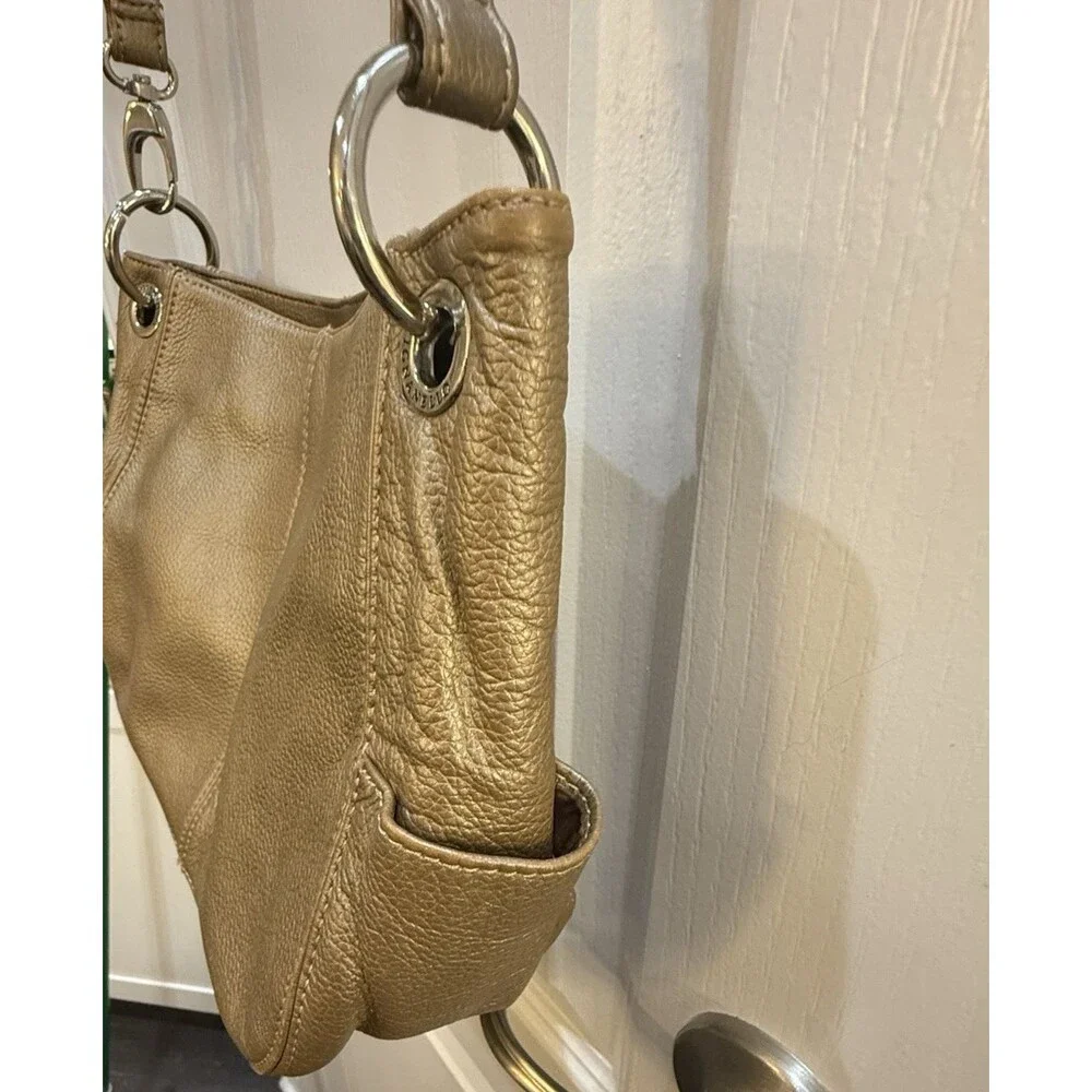 Tignanello Metallic Gold 100% Pebbled Genuine Leather Hobo Crossbody Metallic